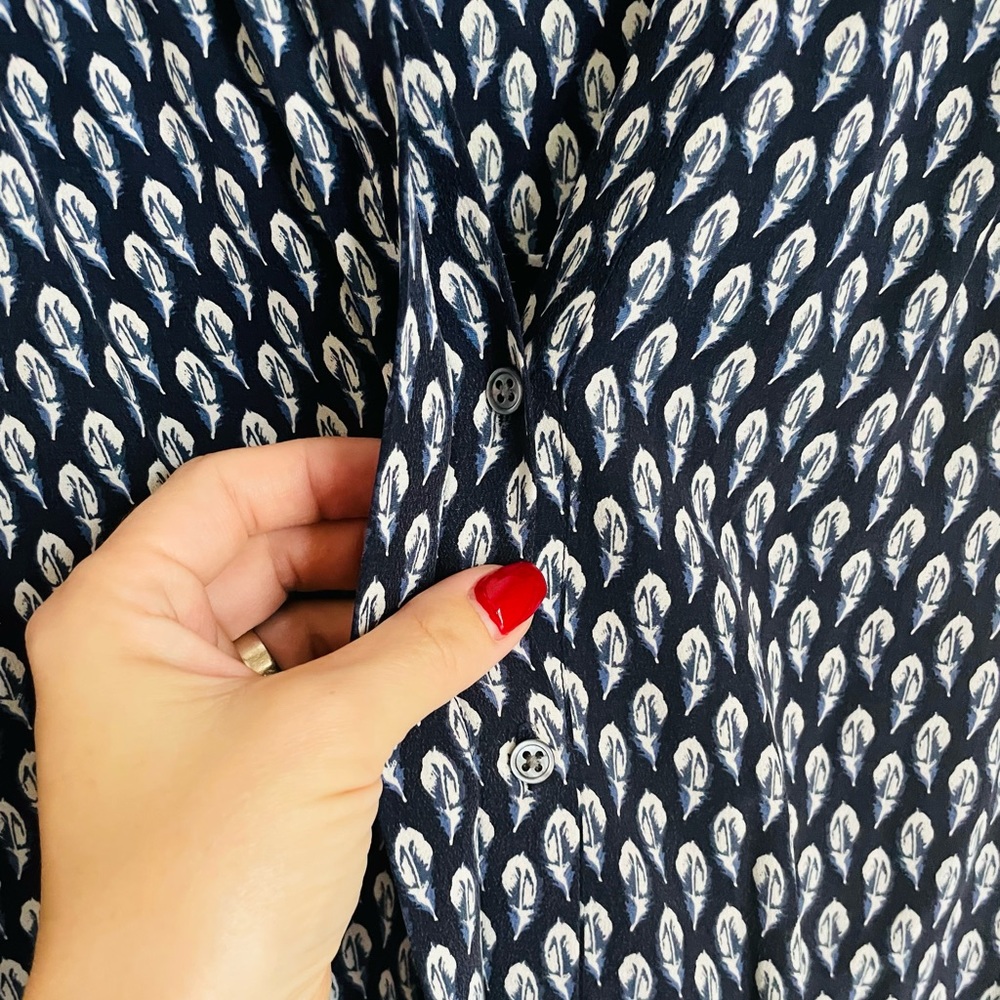 Joie XS Blue White Feather Solstice Boho Silk Romper - Picture 7 of 14